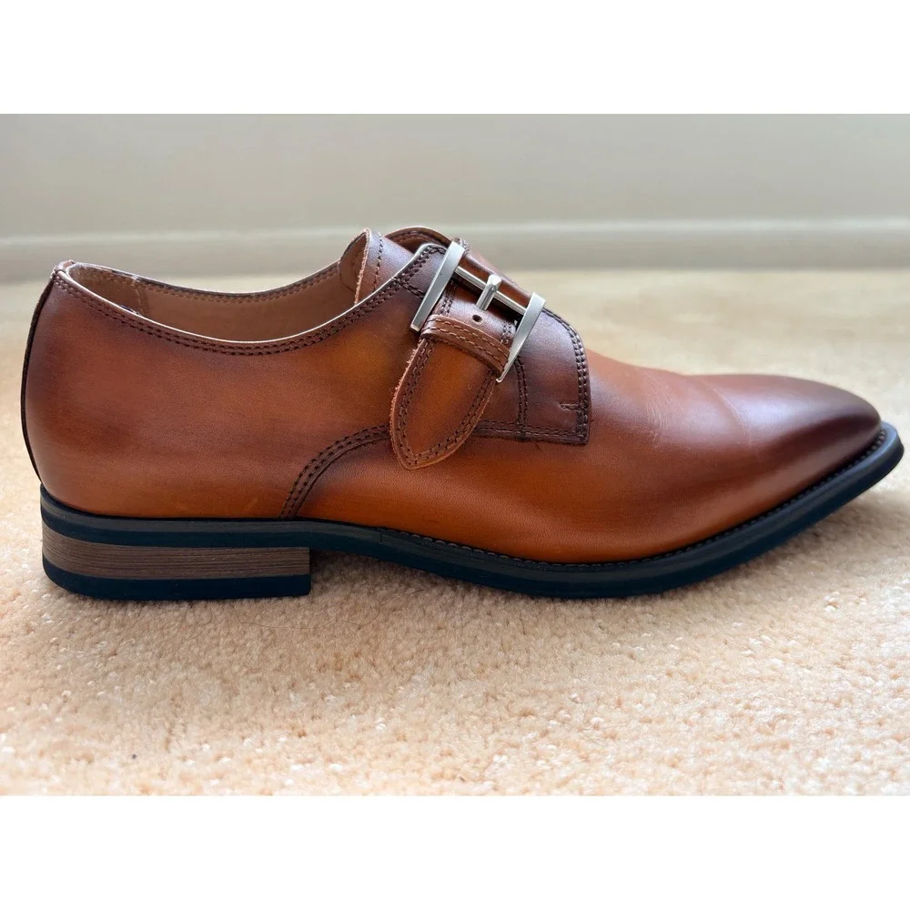 La Milano Mens Monk‎ Strap Dress Shoes Size 8 Cognac Leather Formal Wedding Lux